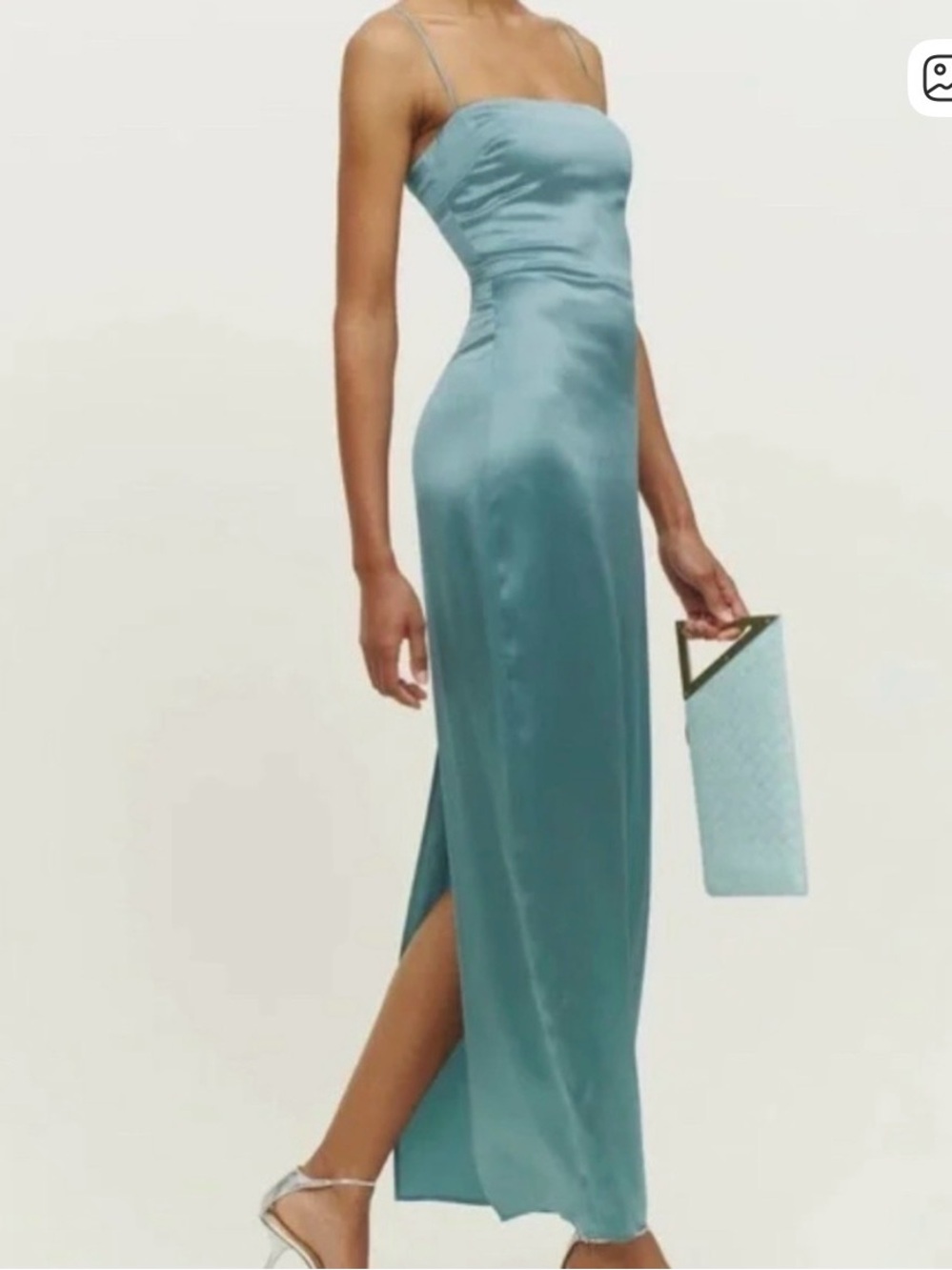 Reformation Seafoam Satin Maxi Slip Dress